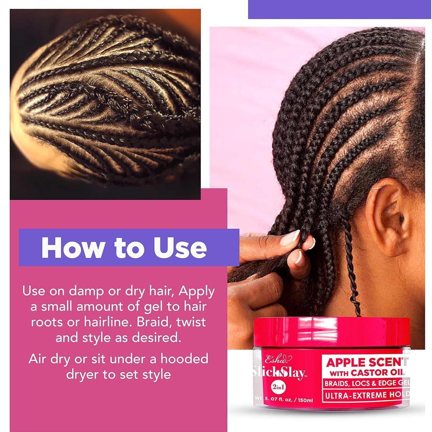 Uso diario del gel Esha Slick N Slay para estilo rápido