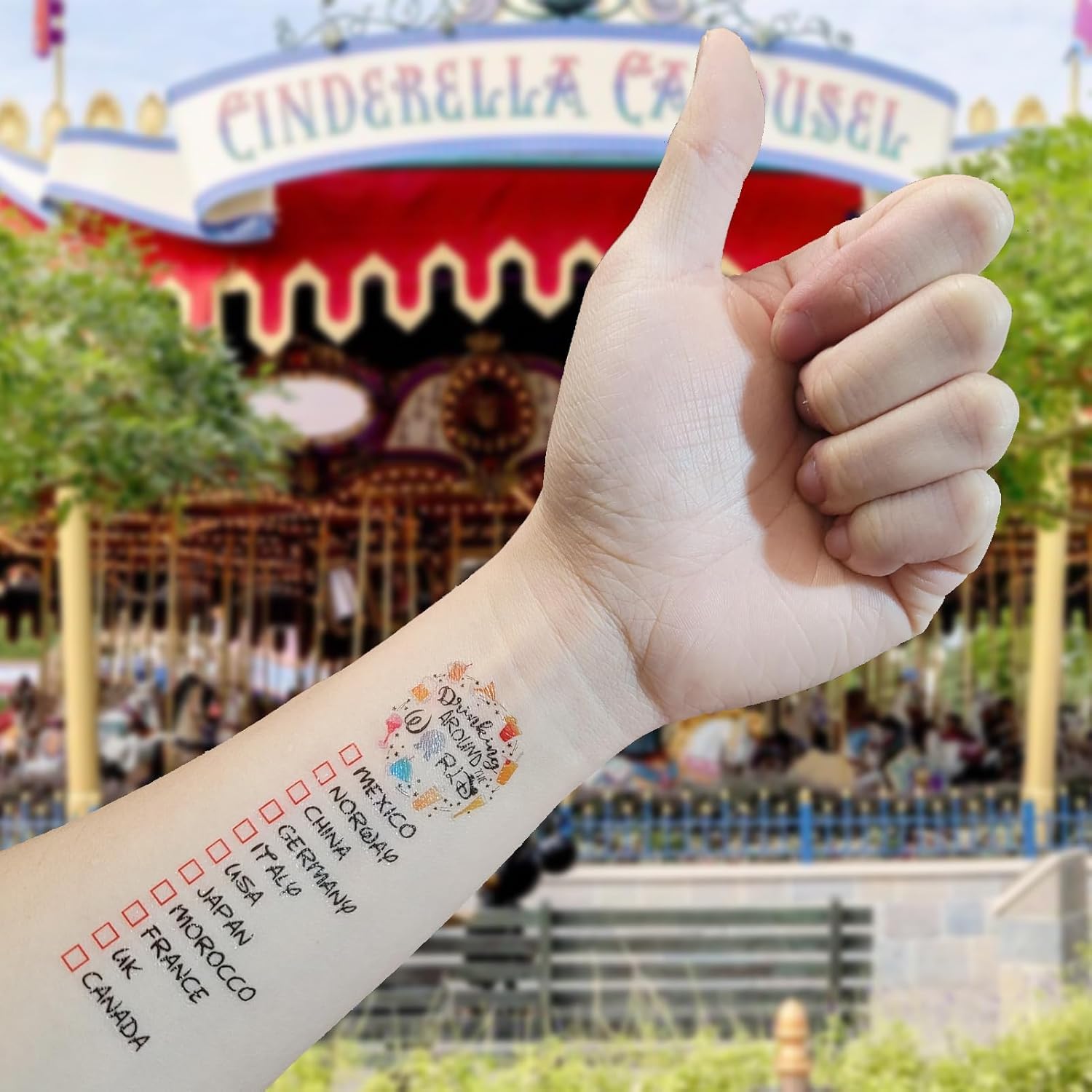 ESLINOP Drink Around The World Epcot tatuaje Oriente Medio para looks distintivos.