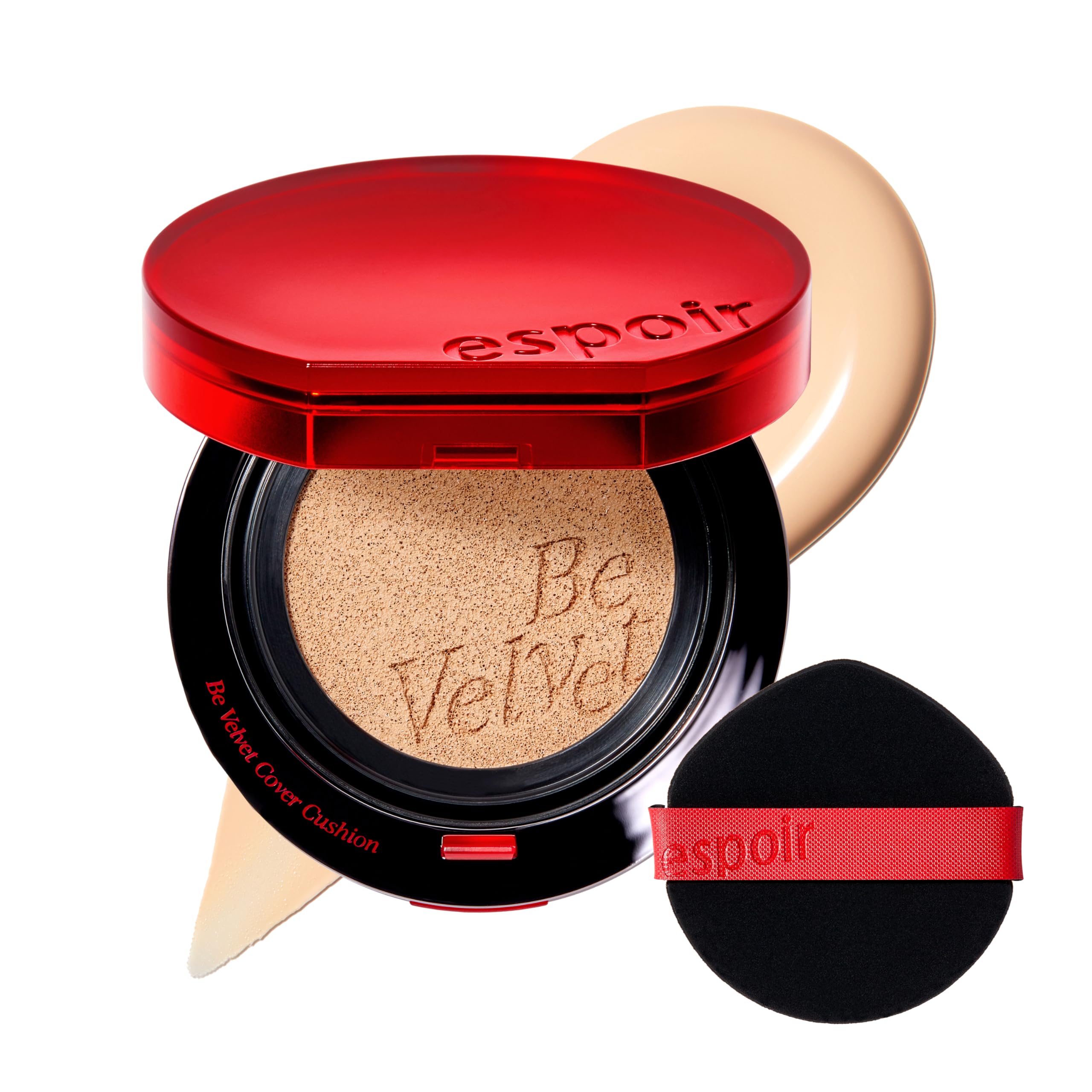 Espoir Be Velvet Cushion Foundation con aplicador para cobertura rápida y natural.