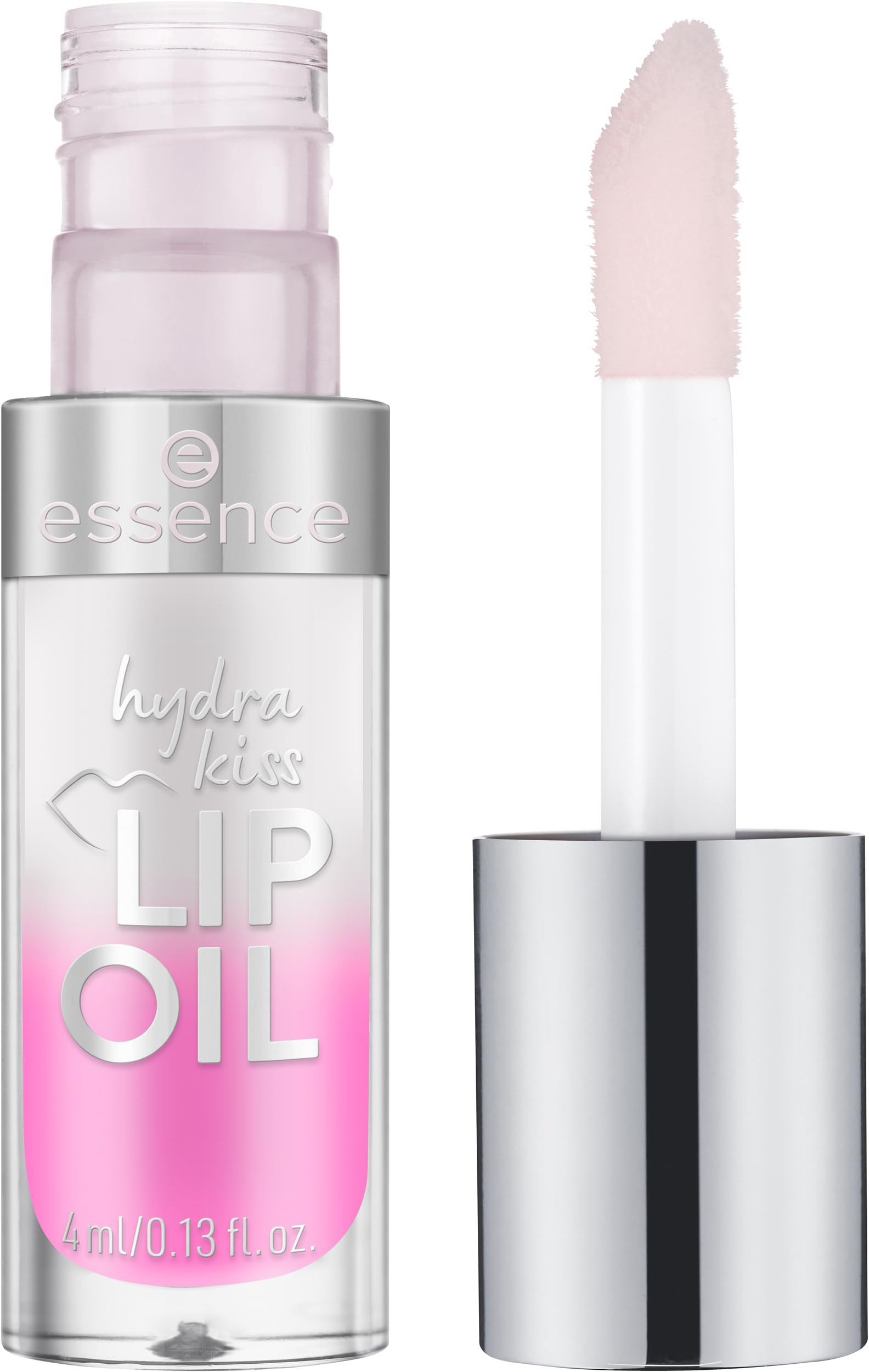 aceite labial Hydra Kiss de essence con brillo para hidratación y color suave.