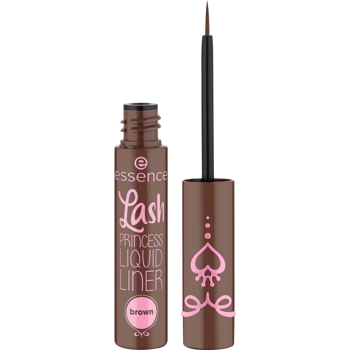 essence Lash Princess delineador líquido negro con aplicador ultrafino para trazos precisos.