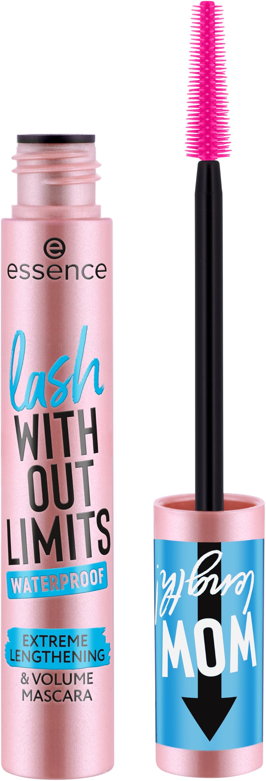 essence Lash Without Limits con cepillo flexible para aplicación precisa.