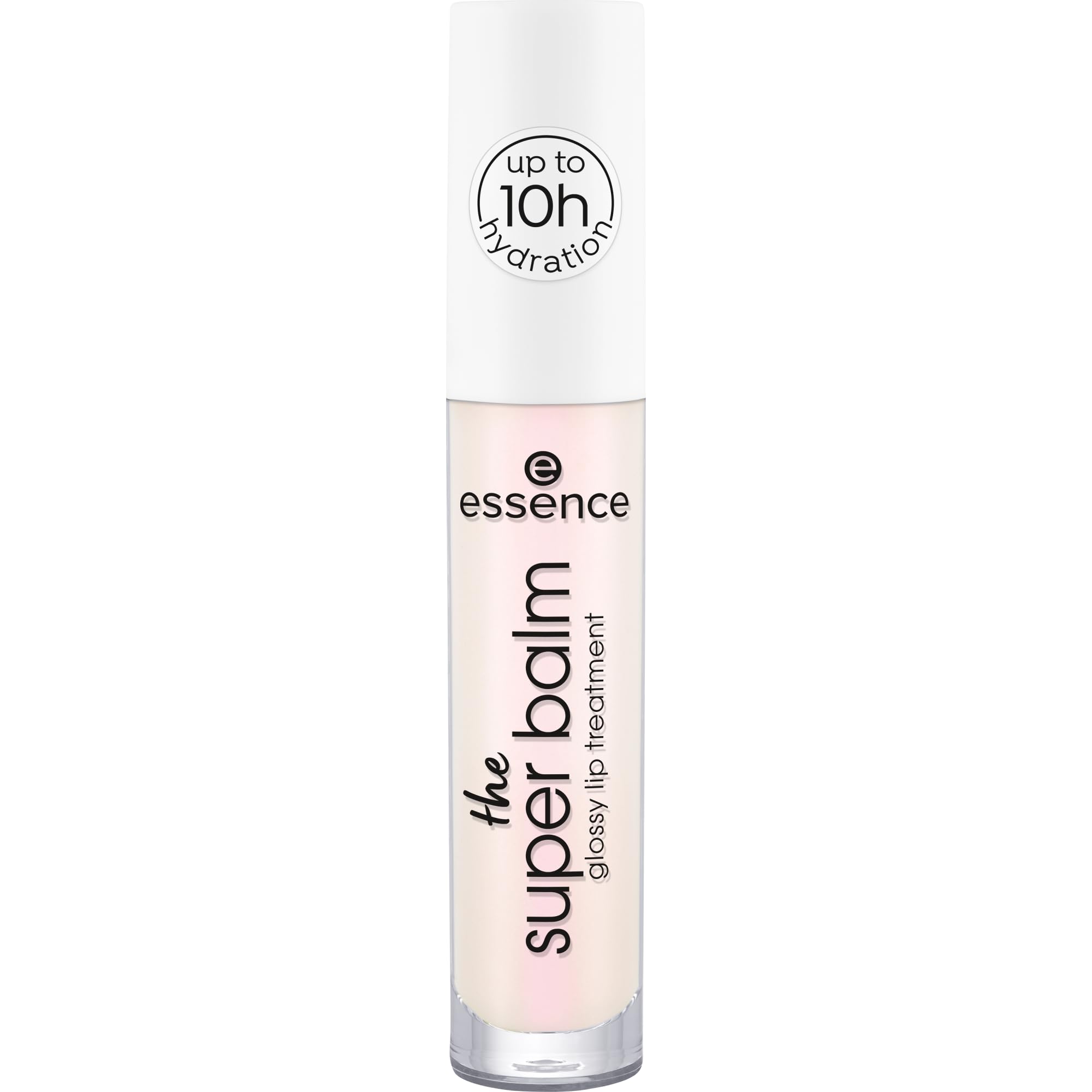 essence Super Balm Glossy Lip Treatment, labios con brillo rosado e hidratación