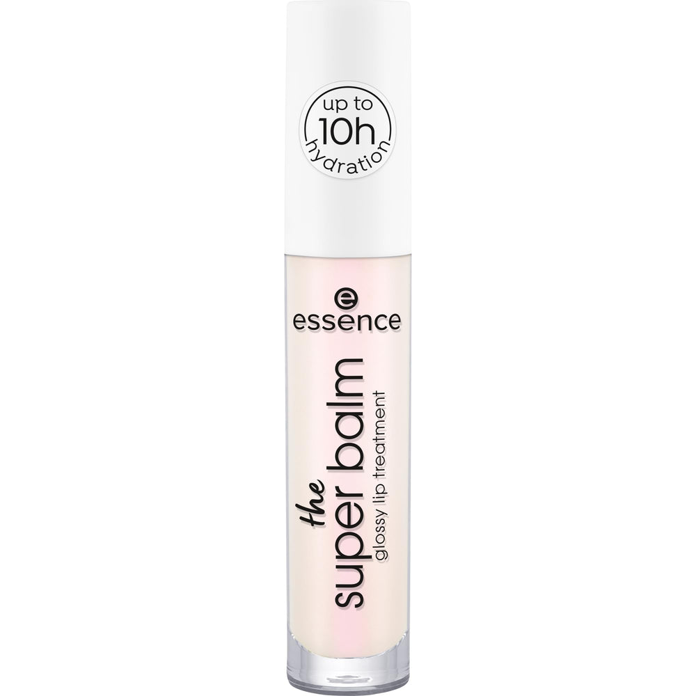 essence Super Balm Glossy Lip Treatment, labios con brillo rosado e hidratación