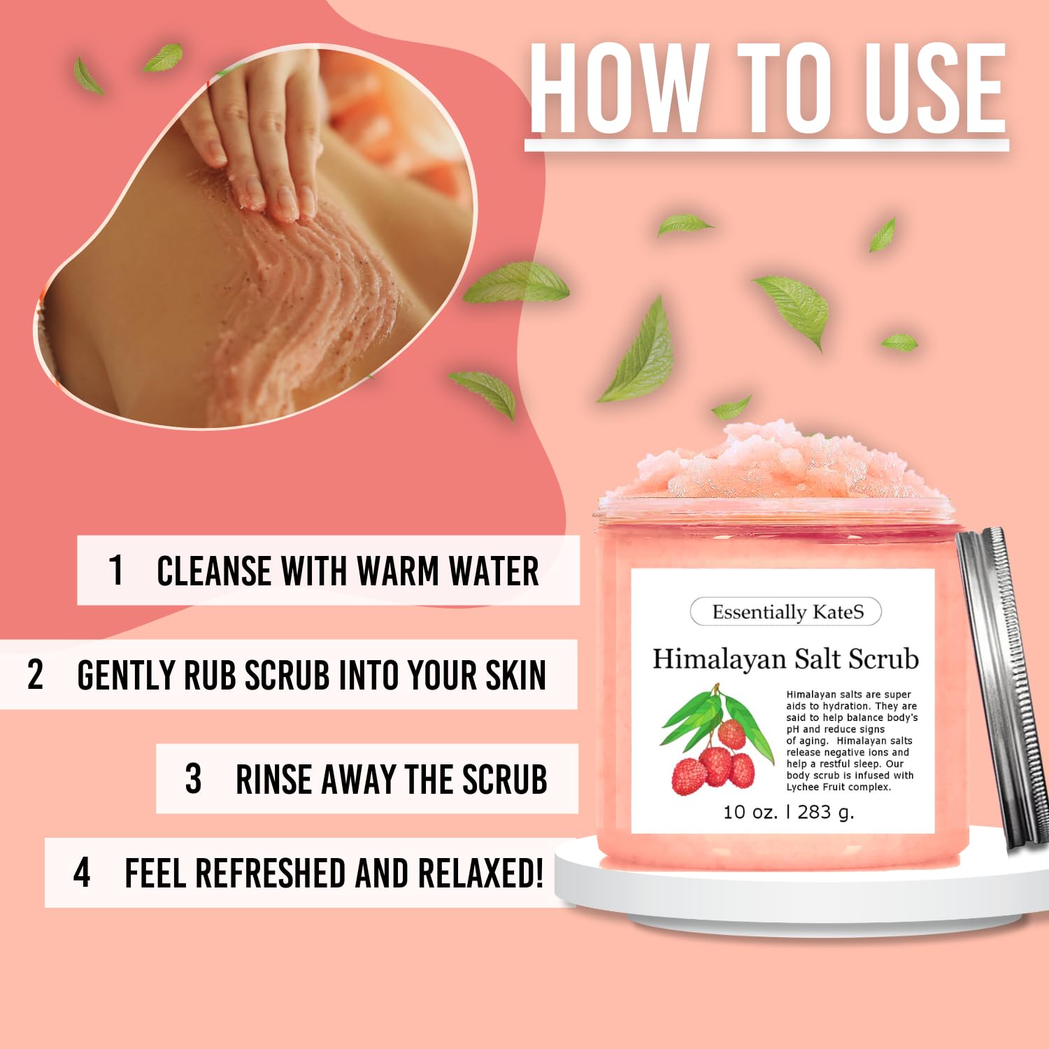 Aplicación en pies con exfoliante de sal del Himalaya para suavizar la piel.
