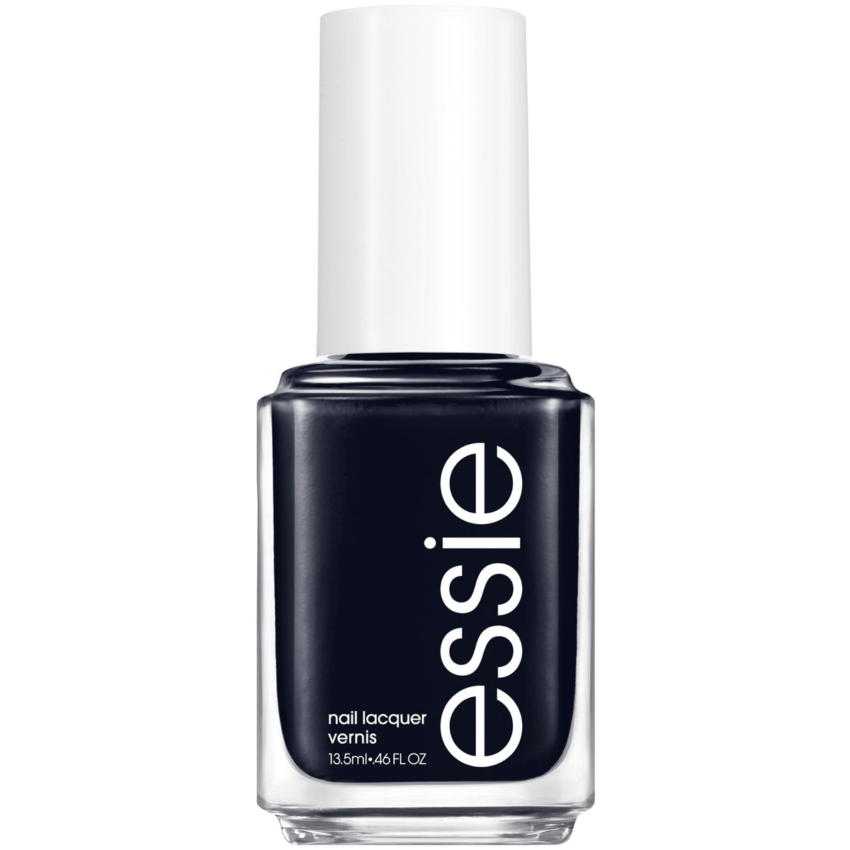 Esmalte essie After School Boy Blazer en botella, acabado azul negro intenso para estilo sofisticado.
