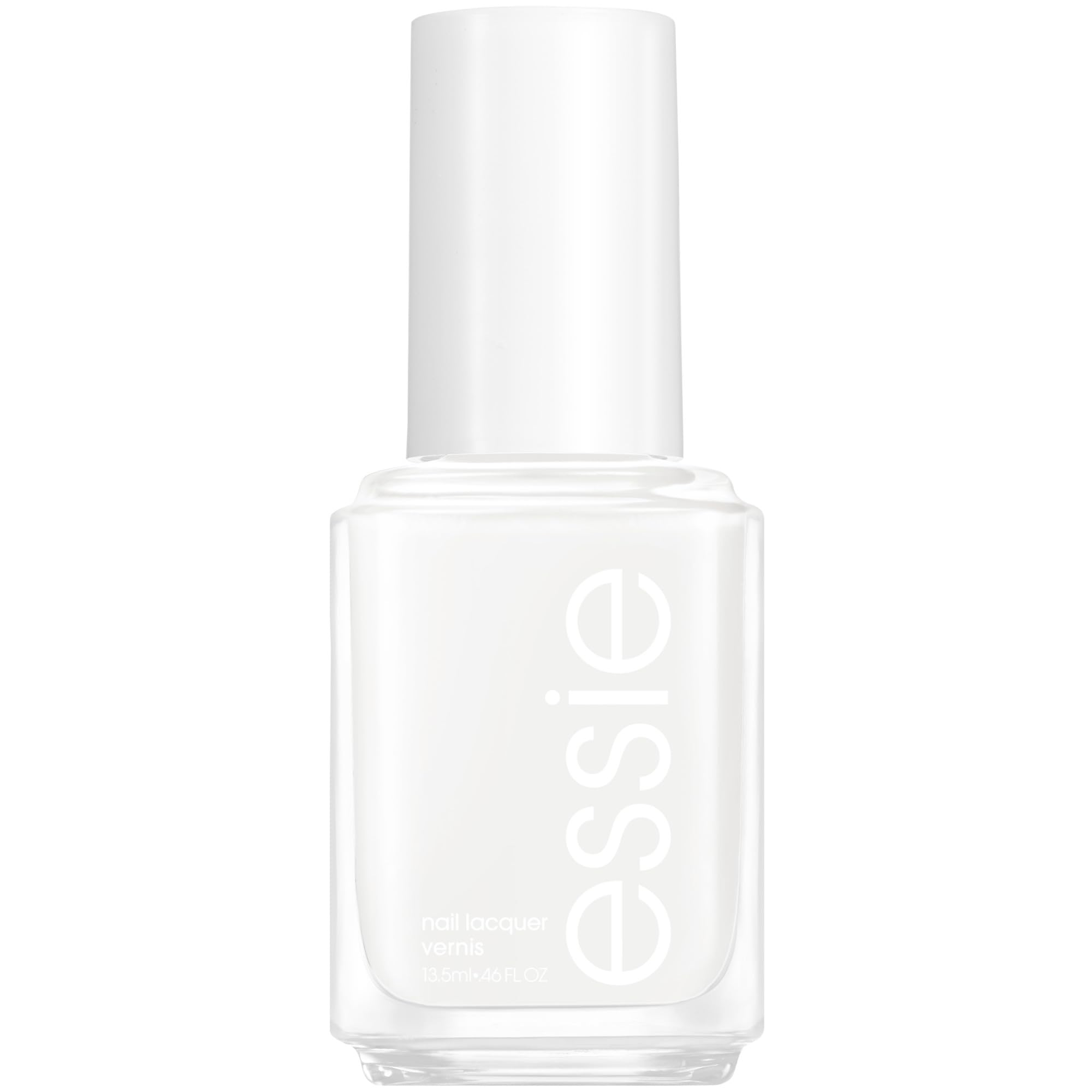 Esmalte essie blanco en botella, acabado duradero para manicura elegante.