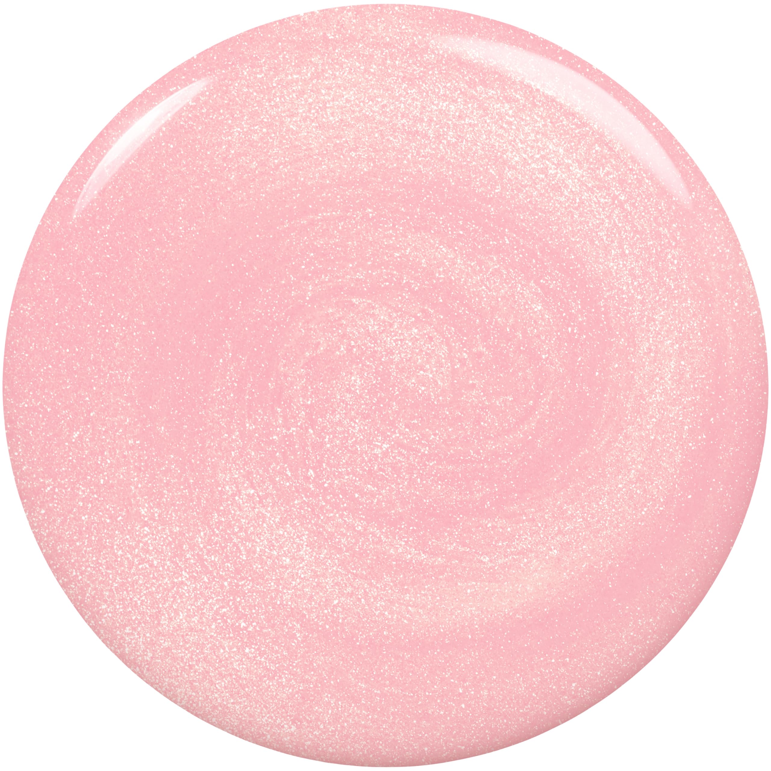 Esmalte essie Birthday Girl con brillo rosa iridiscente para color duradero.