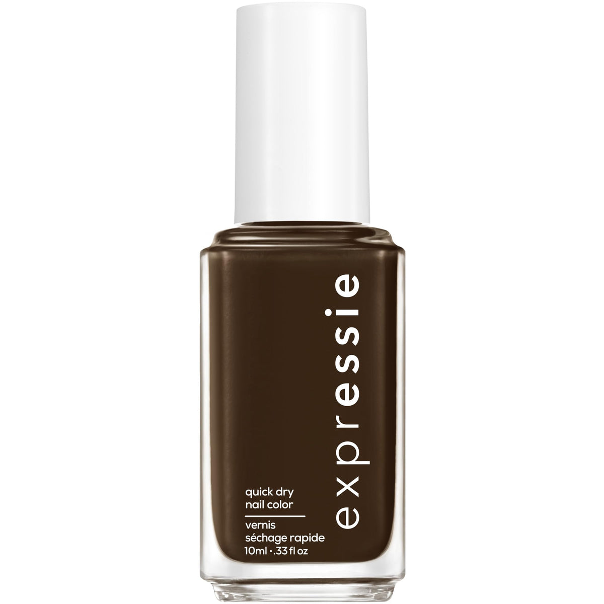 Esmalte Essie Expressie Toma el Espresso, acabado oscuro y secado rápido.