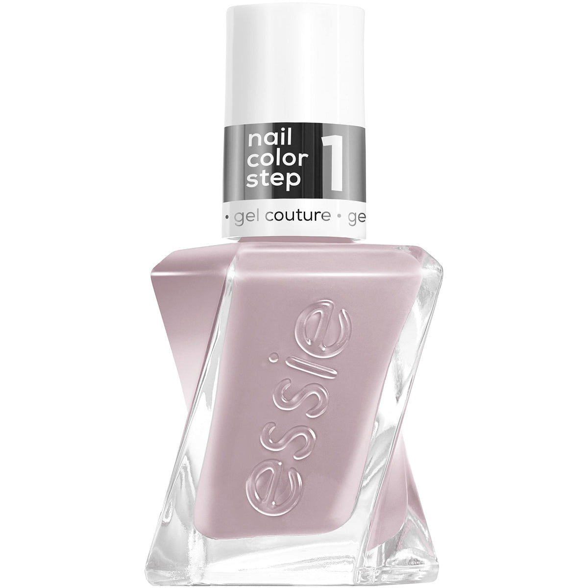 Essie Gel Couture gris claro en botella, color duradero y brillo intenso.