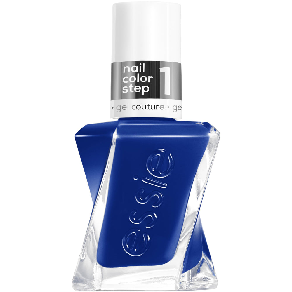 Essie Gel Couture azul intenso en botella, color duradero.