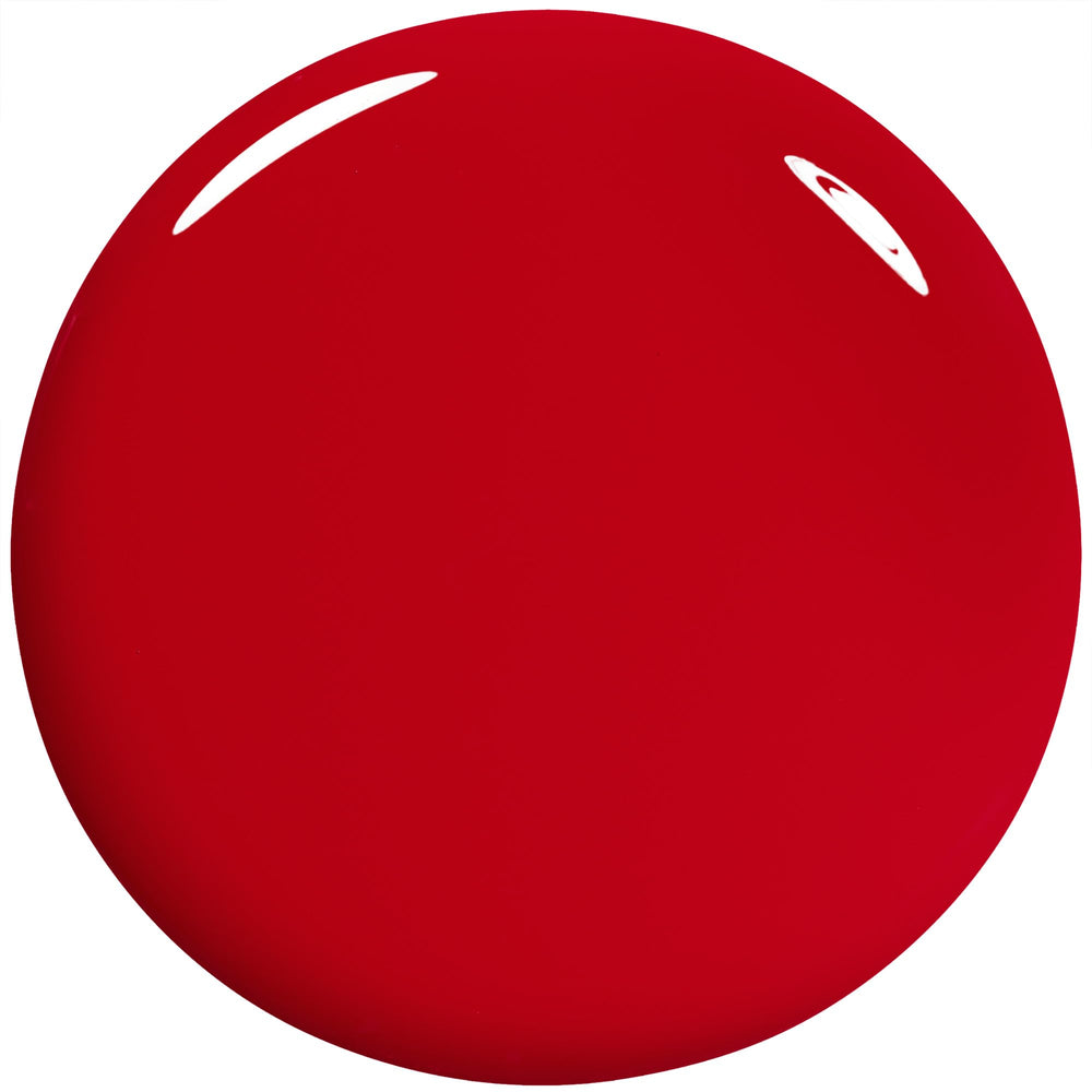 Teinte rouge scarlet Essie Gel Couture finition verre pour un look éclatant.