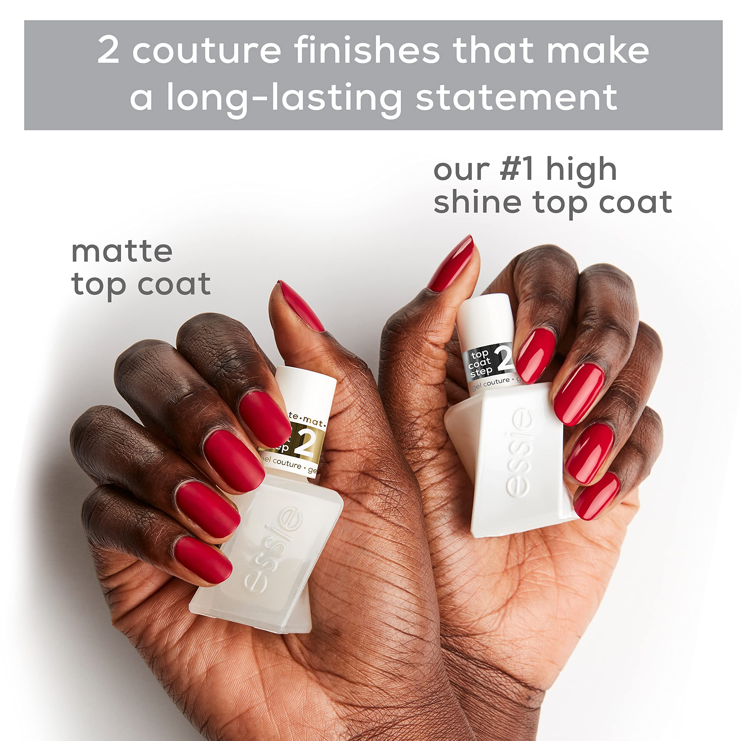 essie Gel Couture, top coat añade brillo y protección.
