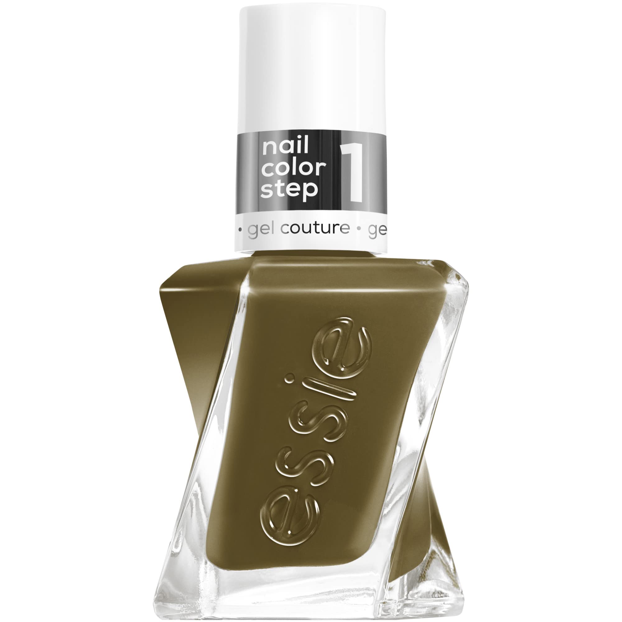 essie gel couture tono verde oliva, brillo de gel de larga duración