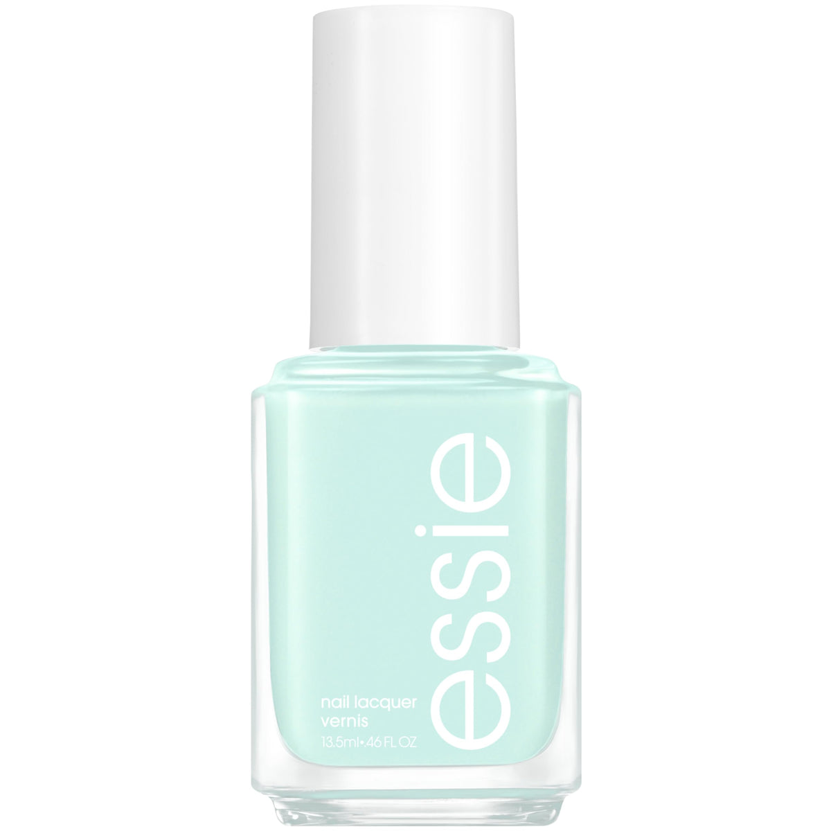 essie Seas The Day verde menta con brillo, ideal para un acabado de salón