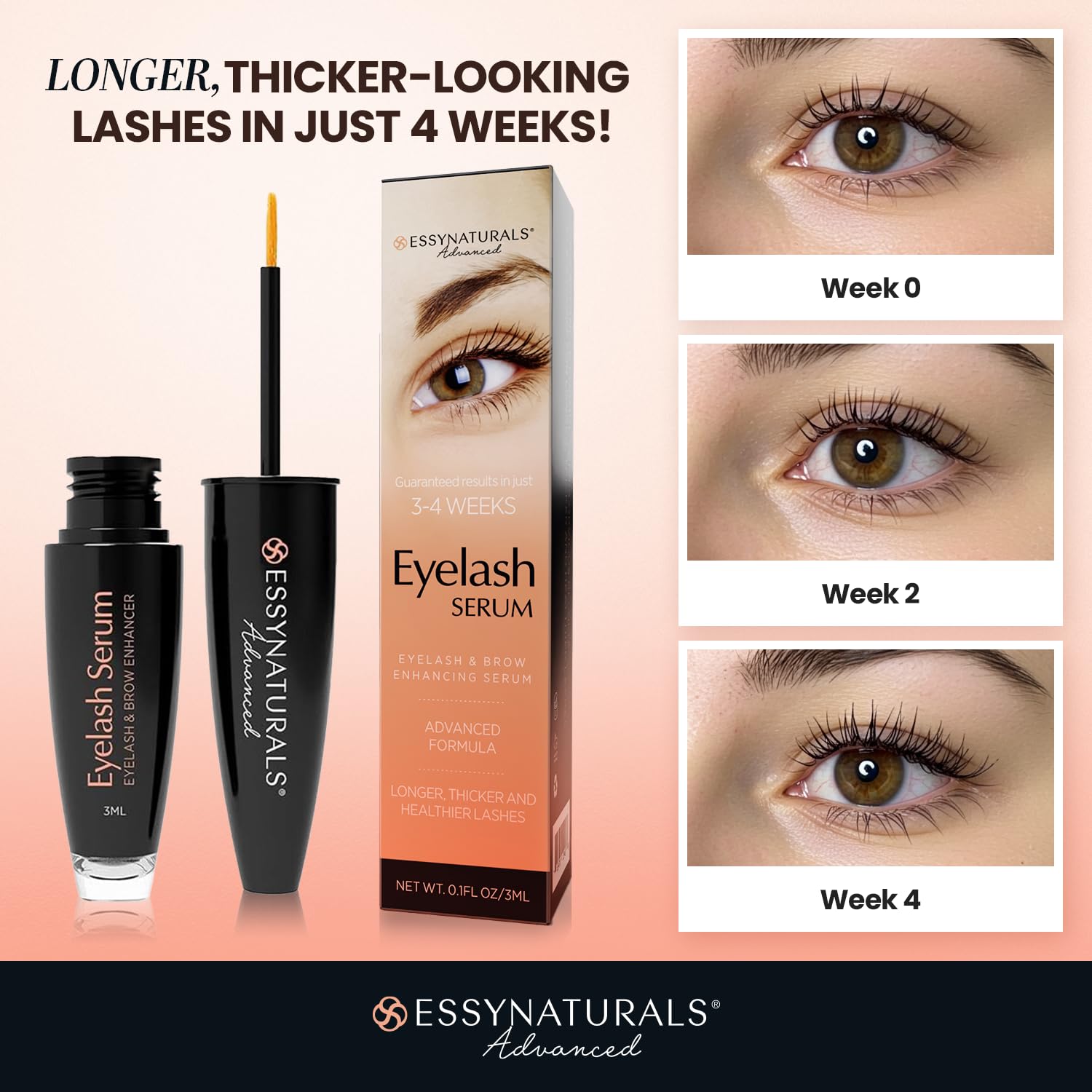EssyNaturals Advanced eyelash serum applicator tip enables precise root application.