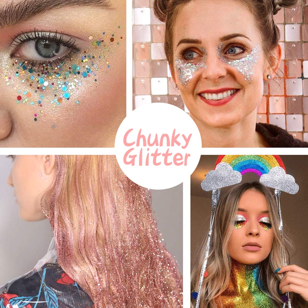 Estanoite maquillaje festival brillo llamativo para rostro y cabello