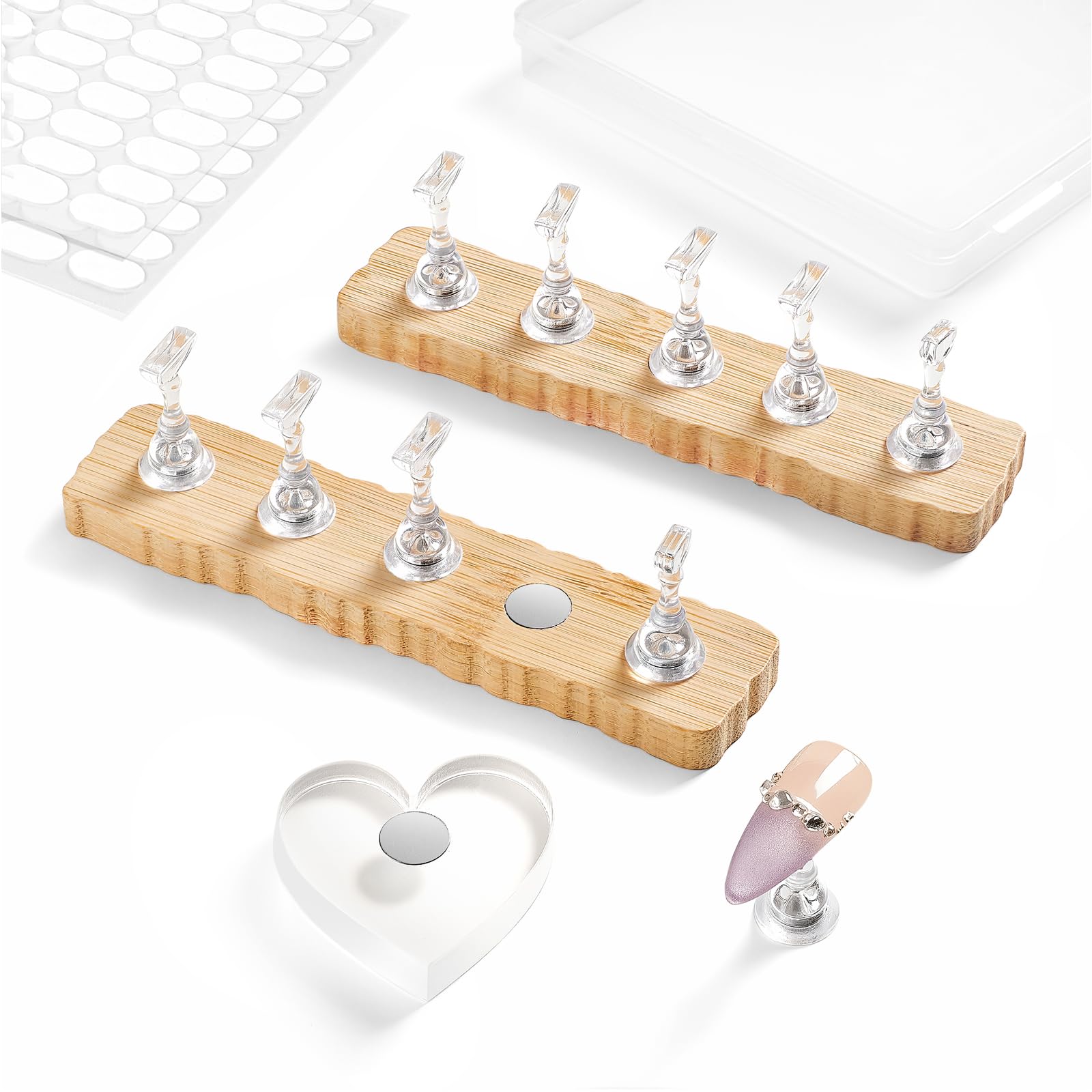 ESUOHYM soporte de uñas magnético con base de madera para exhibición y práctica.