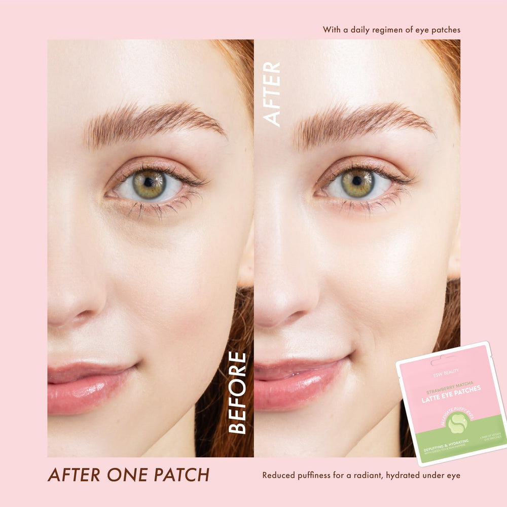 ESW Beauty parches ojos fresa matcha latte: aplicación suave en piel limpia.