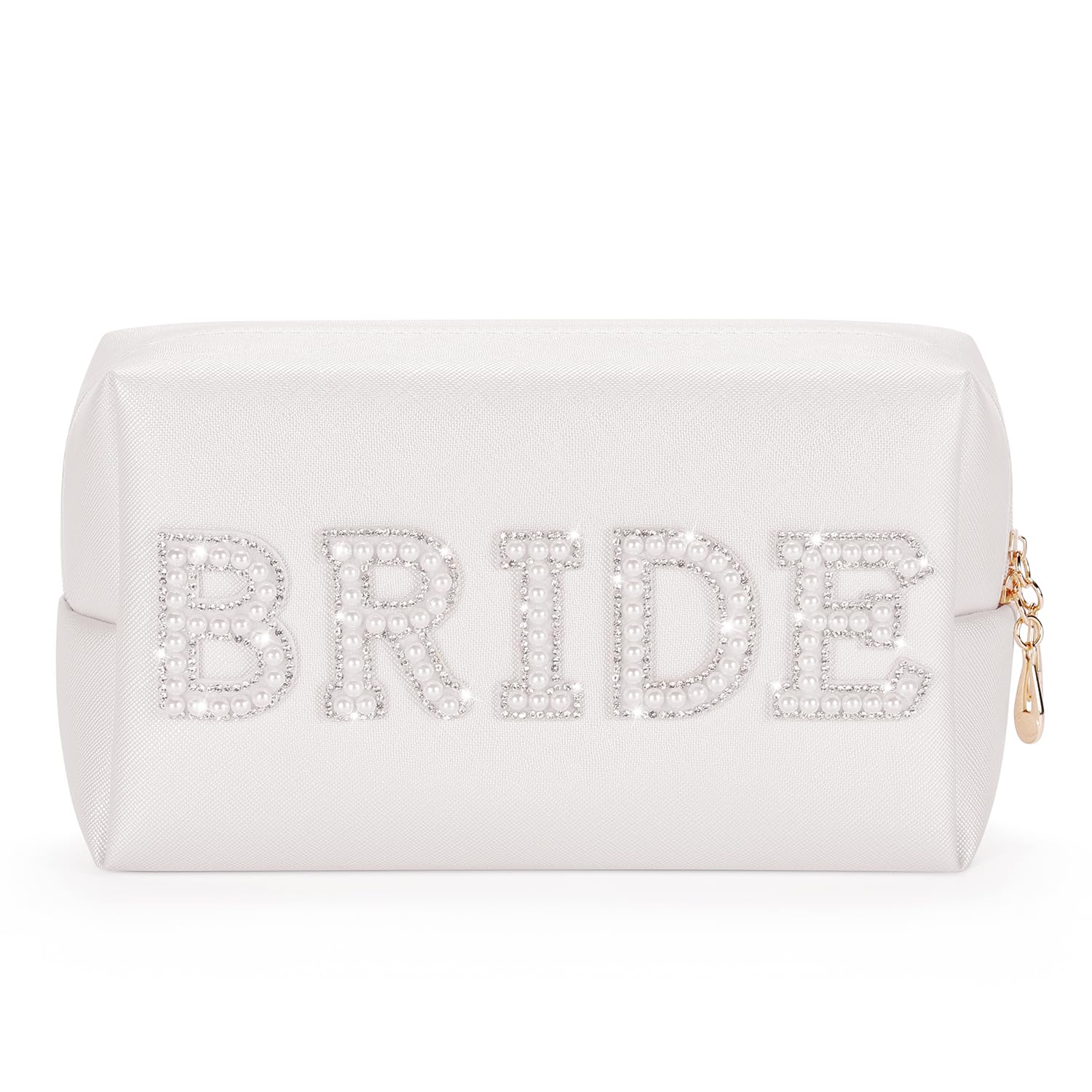 Etercycle bolsa de maquillaje novia con letra BRIDE brillante, ideal para lucir en la boda