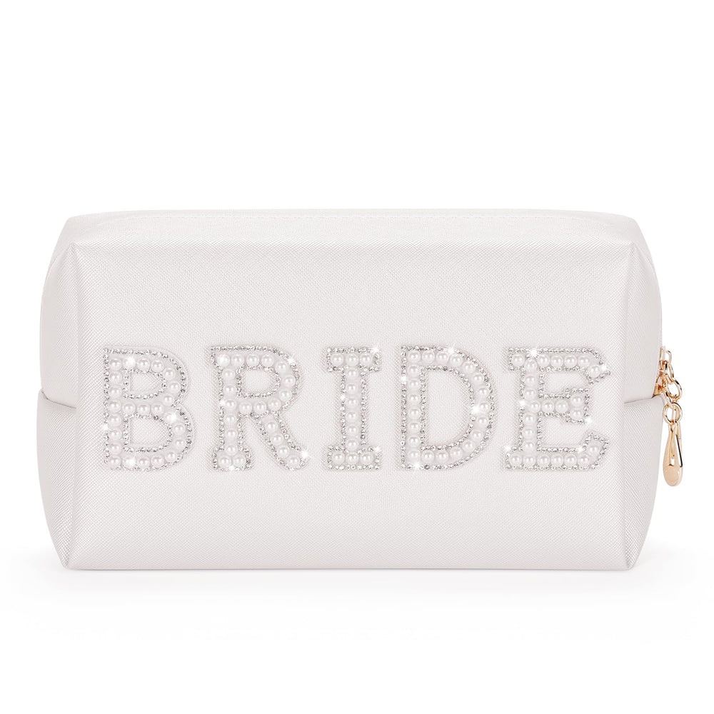 Etercycle bolsa de maquillaje novia con letra BRIDE brillante, ideal para lucir en la boda