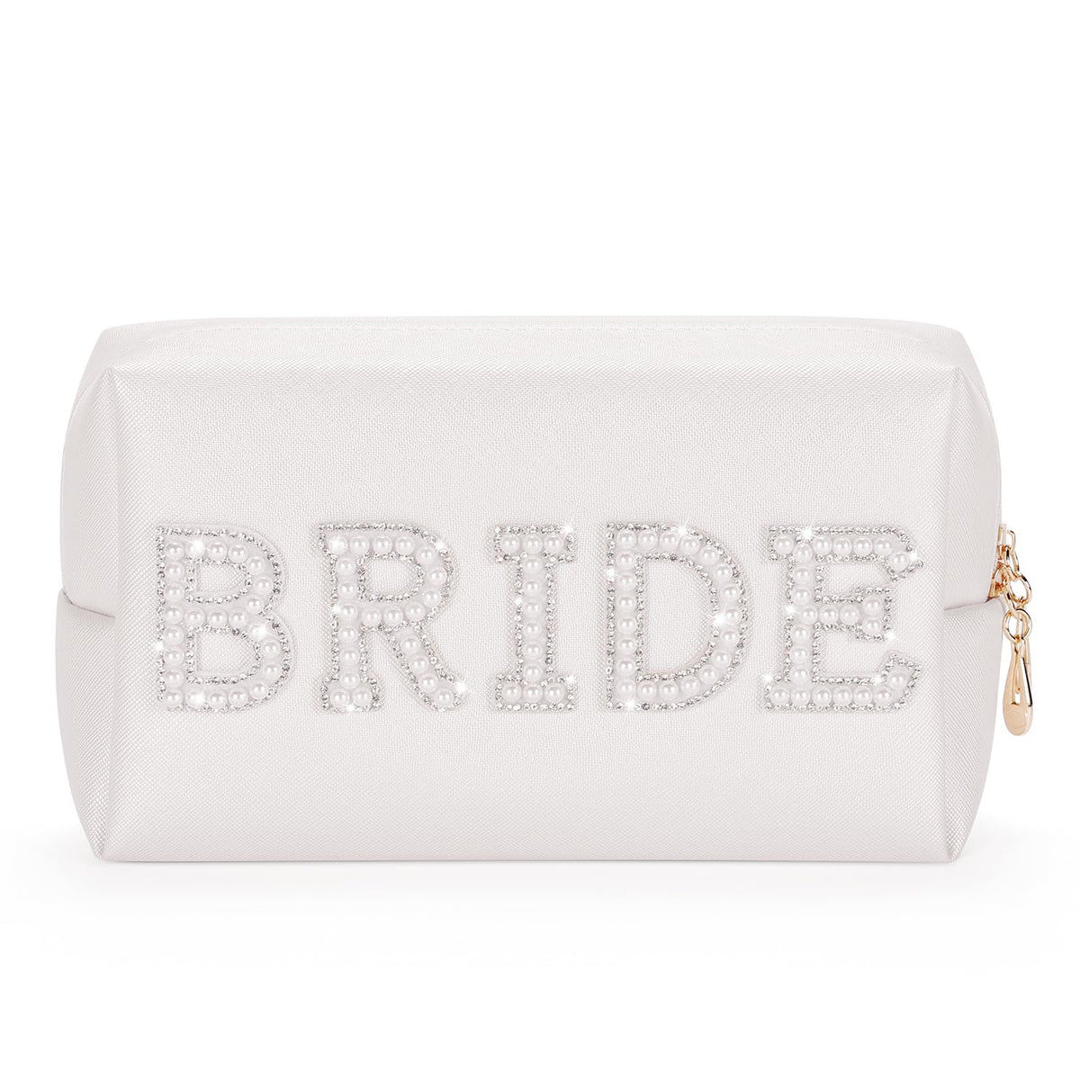Etercycle bolsa de maquillaje novia con letra BRIDE brillante, ideal para lucir en la boda