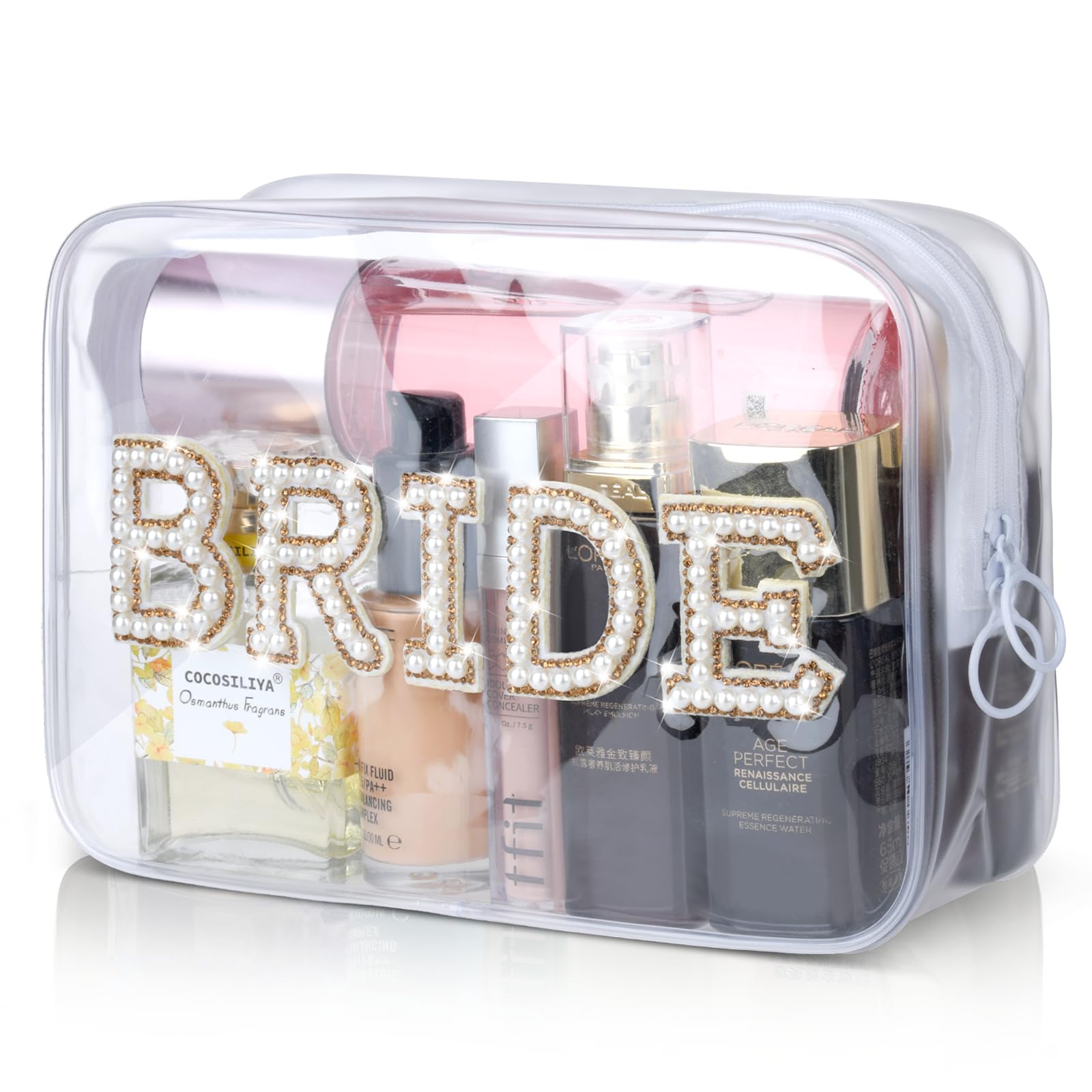Etercycle Bride, bolso transparente con parches de perlas, ideal para novia