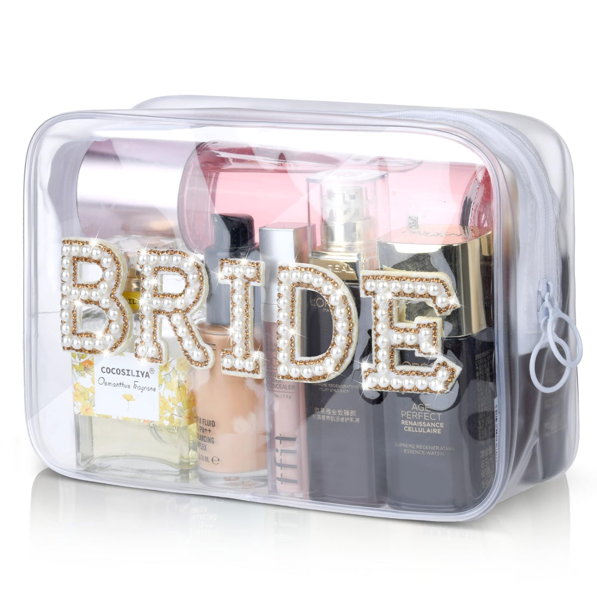 Etercycle Bride, bolso transparente con parches de perlas, ideal para novia