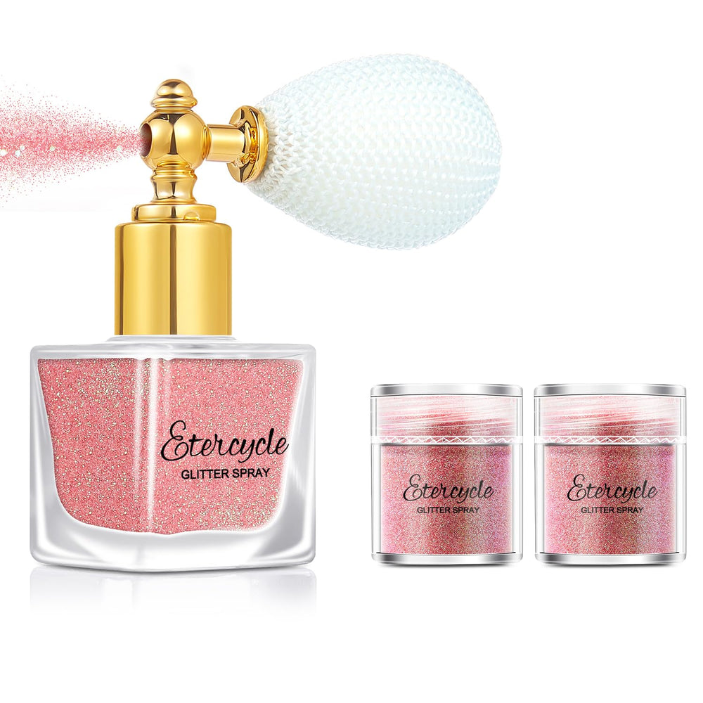 Etercycle Brillo corporal rosa en botella retro para piel brillante.
