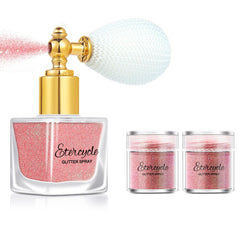 Etercycle Brillo corporal rosa en botella retro para piel brillante.