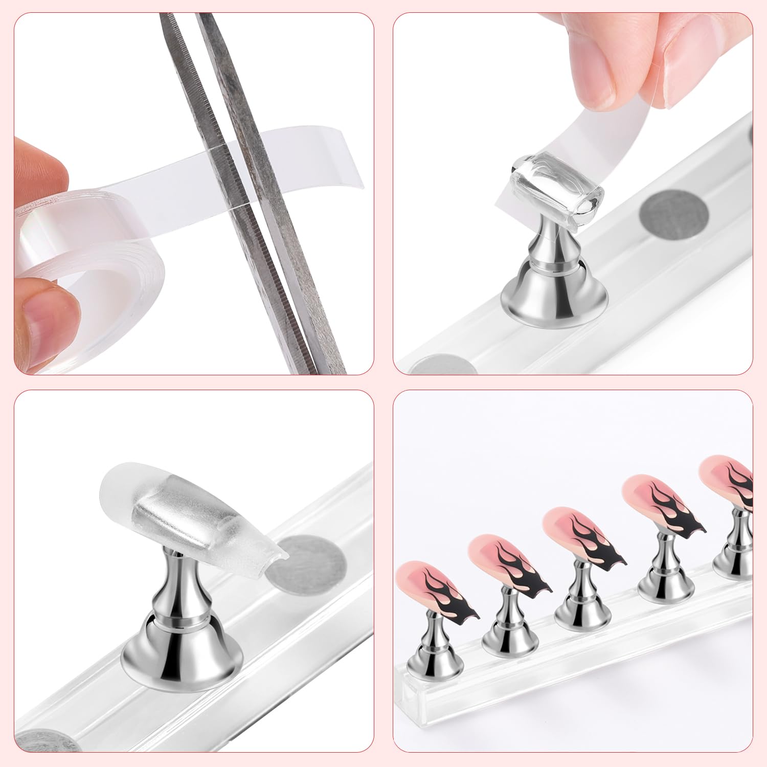 Etercycle: cinta doble cara para fijación precisa durante la creación de uñas.