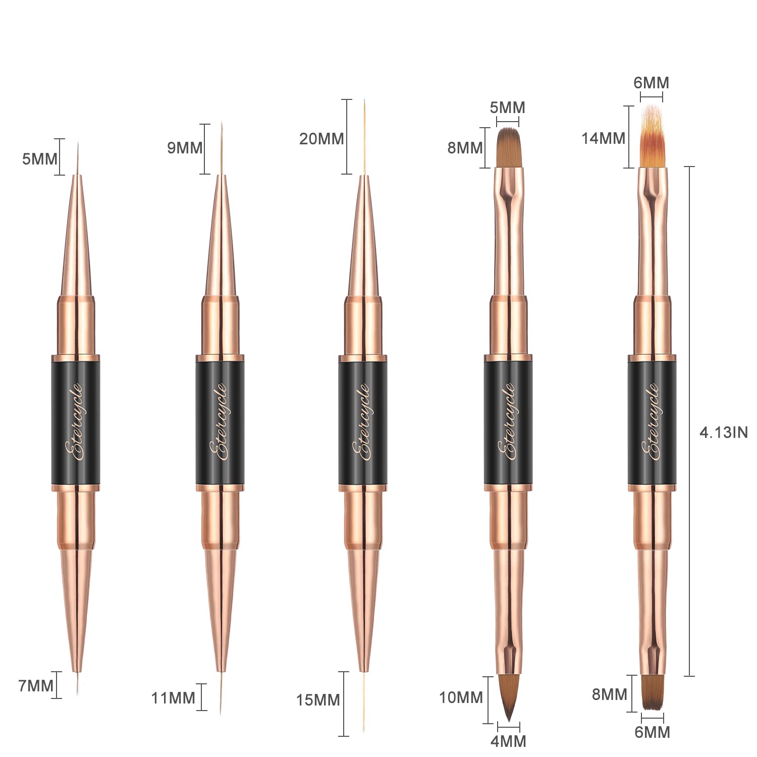 Doble cabeza de pincel Etercycle para cambios rápidos en diseño de uñas.