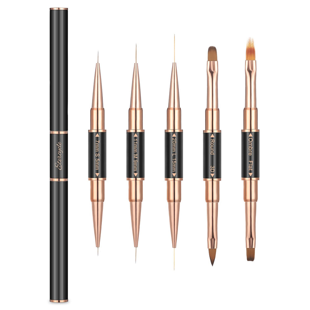 Set de brochas Etercycle para arte de uñas, doble extremo para trazos precisos.