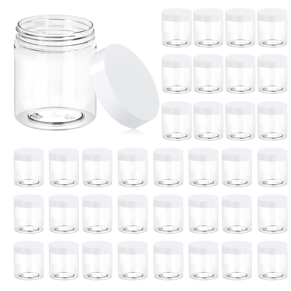 Eternal Moment bote cosmético transparente con tapa blanca, ideal para muestras y viajes.