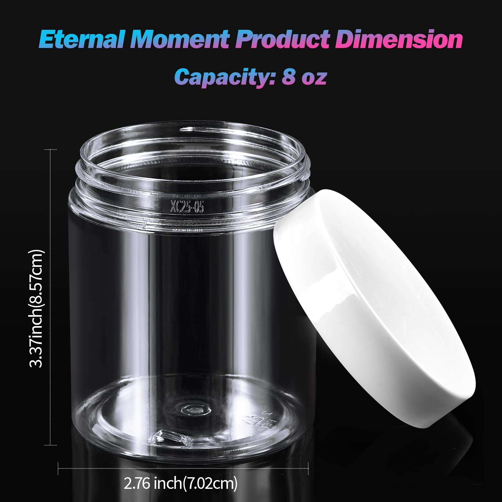 Eternal Moment envase 8 oz transparente con tapa blanca, perfecto para cremas.