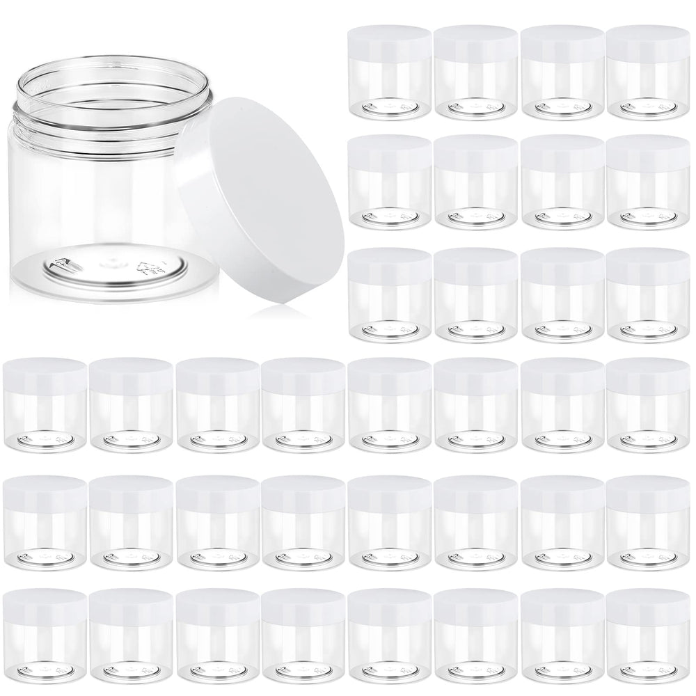 Eternal Moment frascos 6oz transparentes con tapas blancas, ideales para cremas.