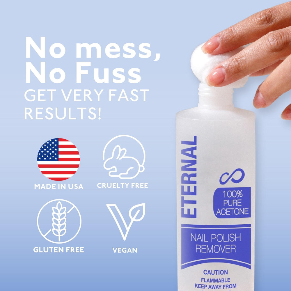 Eternal Pure Acetone USA-made bottle on display highlighting quality