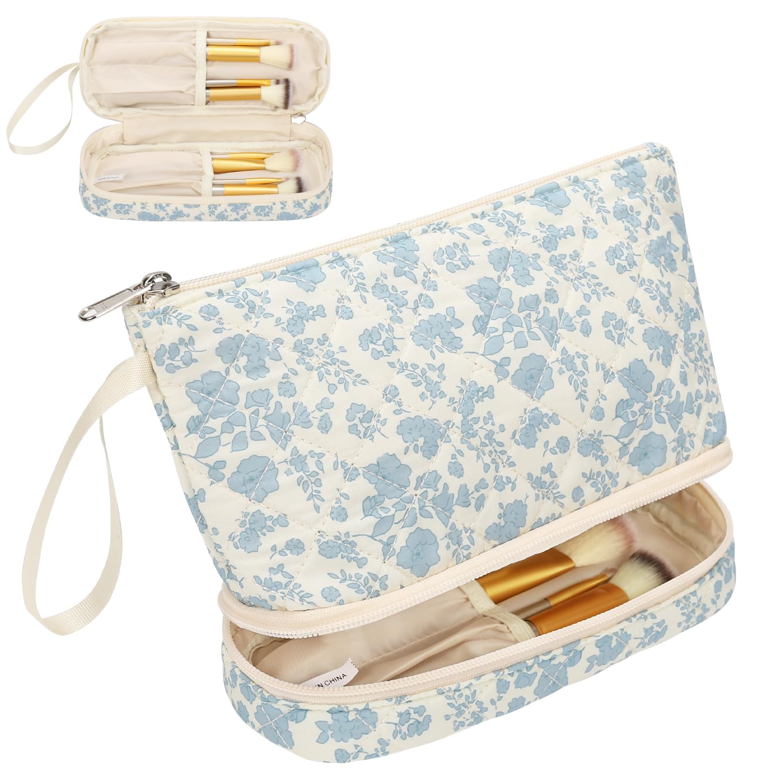 Ethereal bolsa-maquillaje dos capas para ordenar cosméticos en casa o viaje