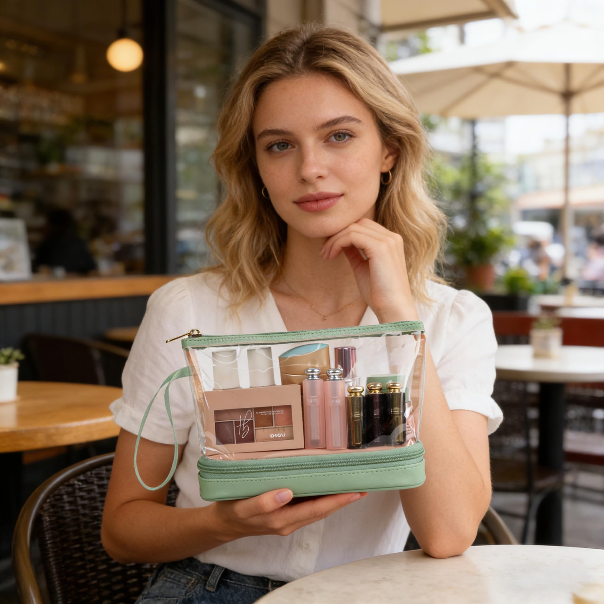 Ethereal bolsa maquillaje portátil con asa, ideal para viajar y usar sobre la marcha