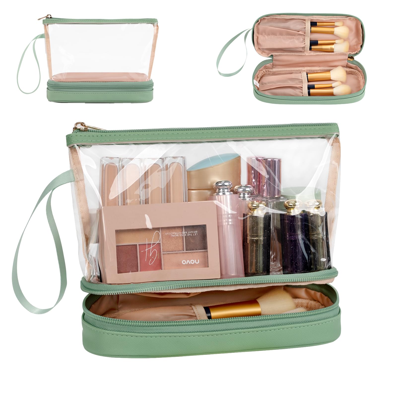 Ethereal bolsa maquillaje transparente con doble capa para organizar pintalabios y brochas