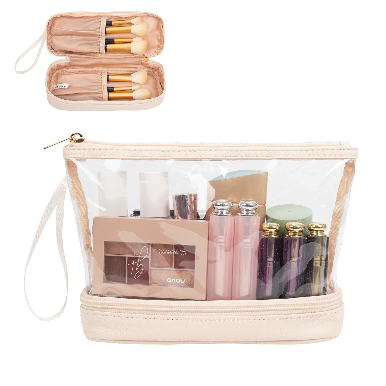 Bolsa Ethereal transparente para maquillaje, frente, facilita localizar productos al instante durante el viaje.