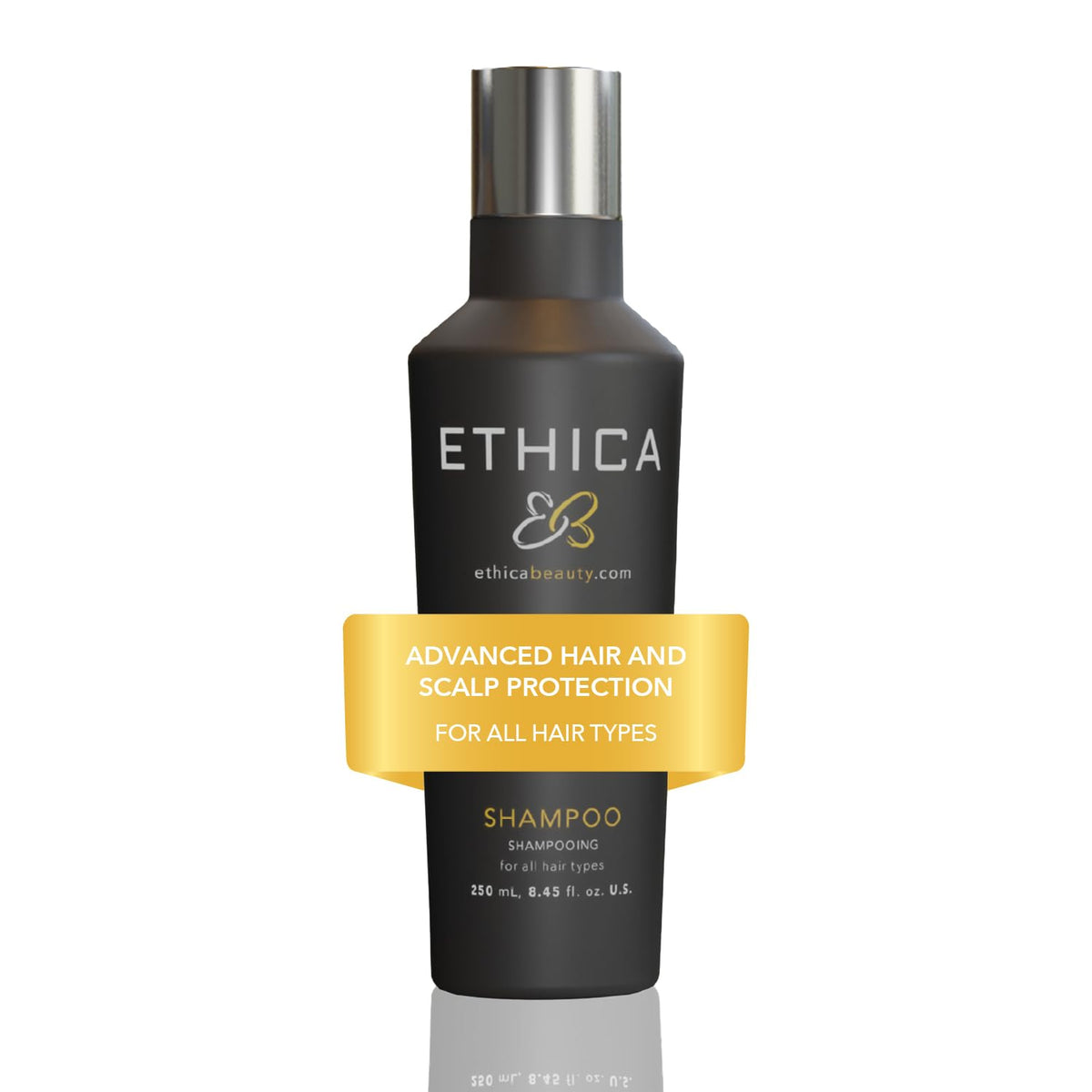 Ethica Beauty shampooing sans sulfate: bouteille élégante et usage quotidien pour cheveux brillants.