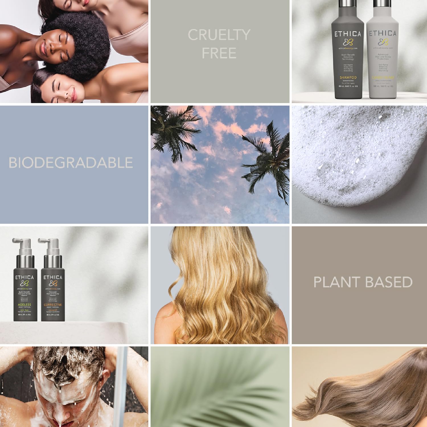Emballage responsable et sans cruauté envers les animaux d'Ethica Beauty.