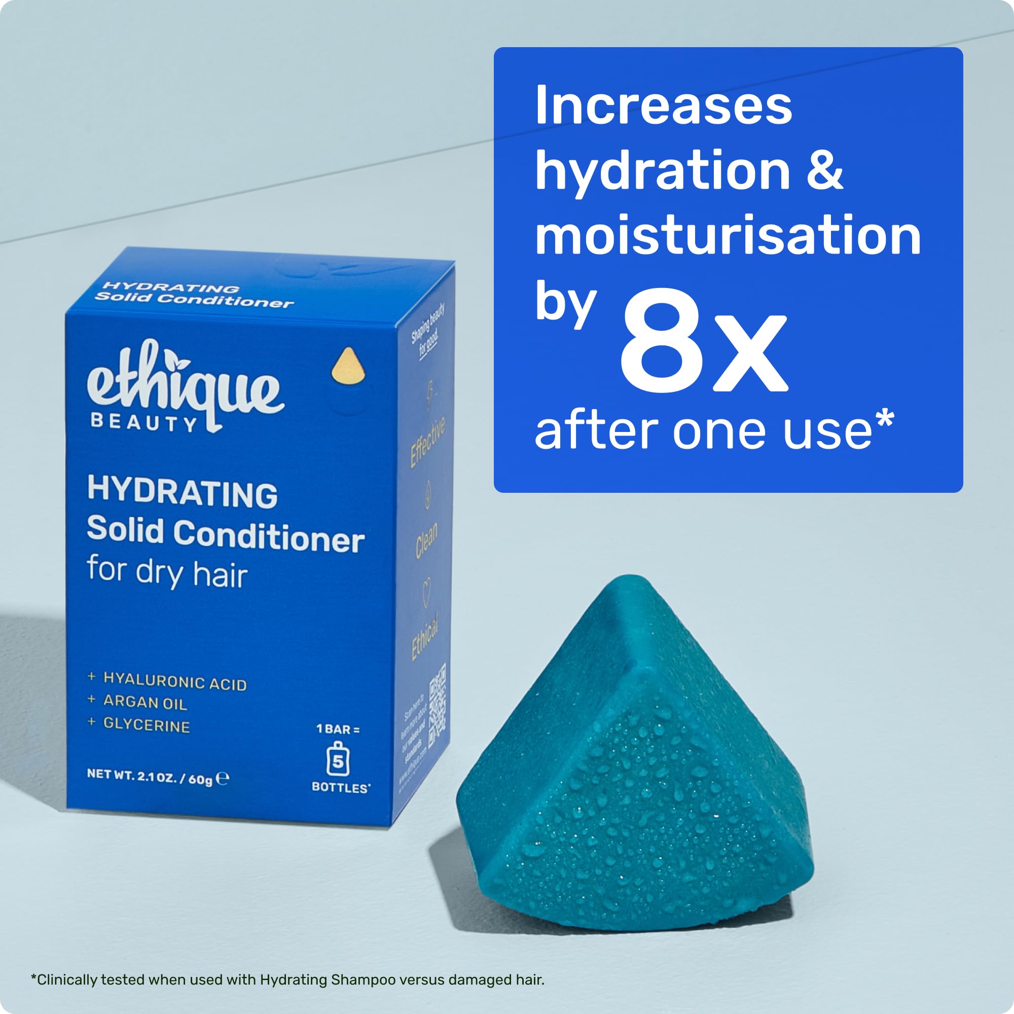 Resultado hidratado y brillante con Ethique para cabello suave y manejable.