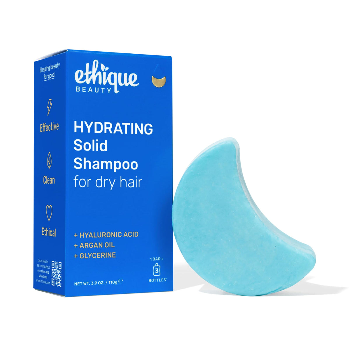 Champú sólido Ethique con ácido hialurónico para hidratación profunda.