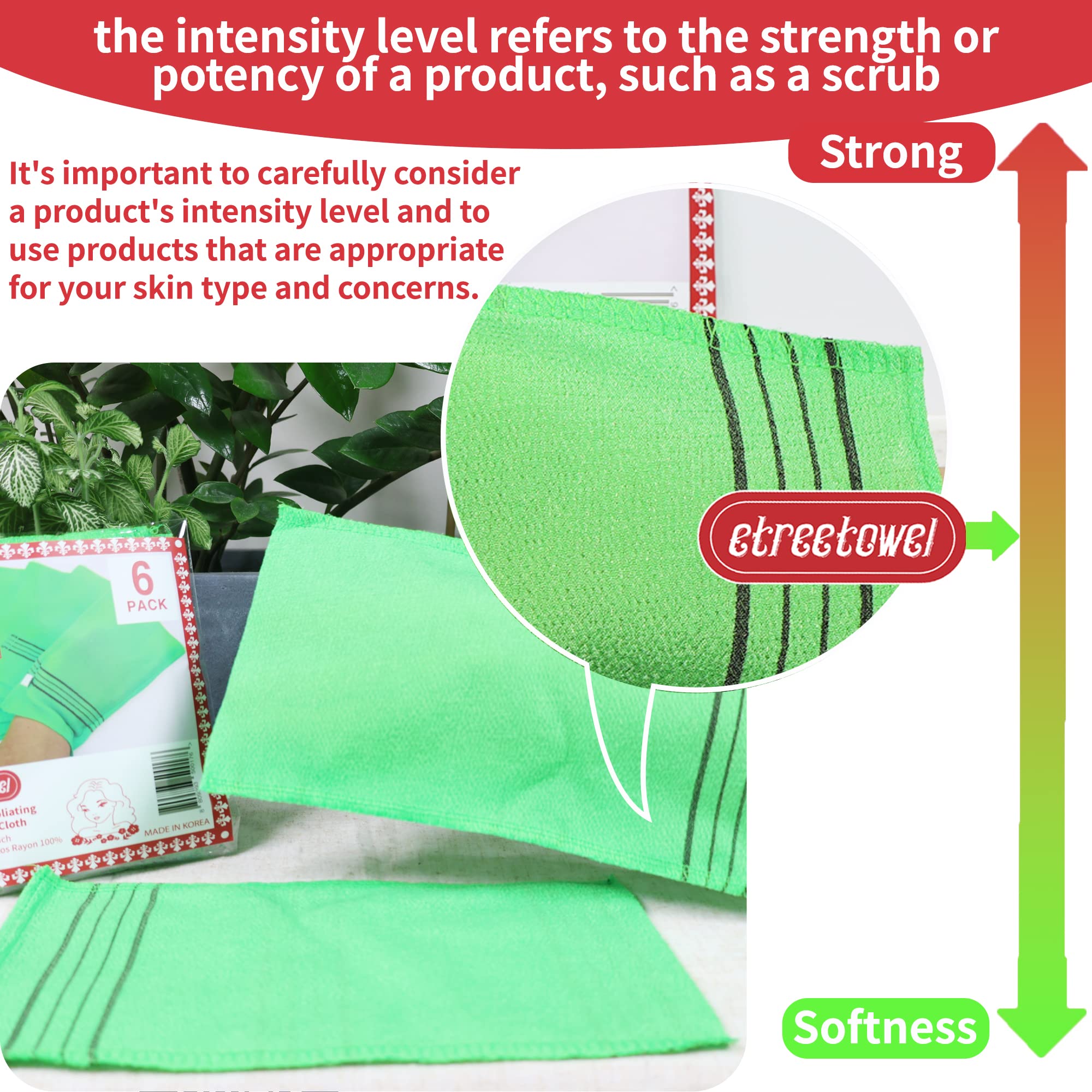 etreetowel guante exfoliante textura agradable para piel suave tras la ducha.