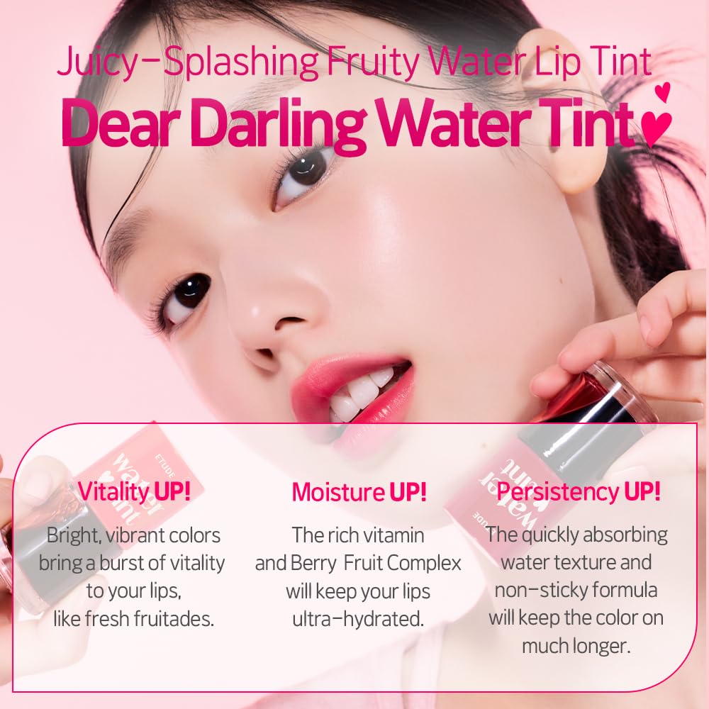 ETUDE Dear Darling Water Tint fresa Ade: aplicación suave en labios.