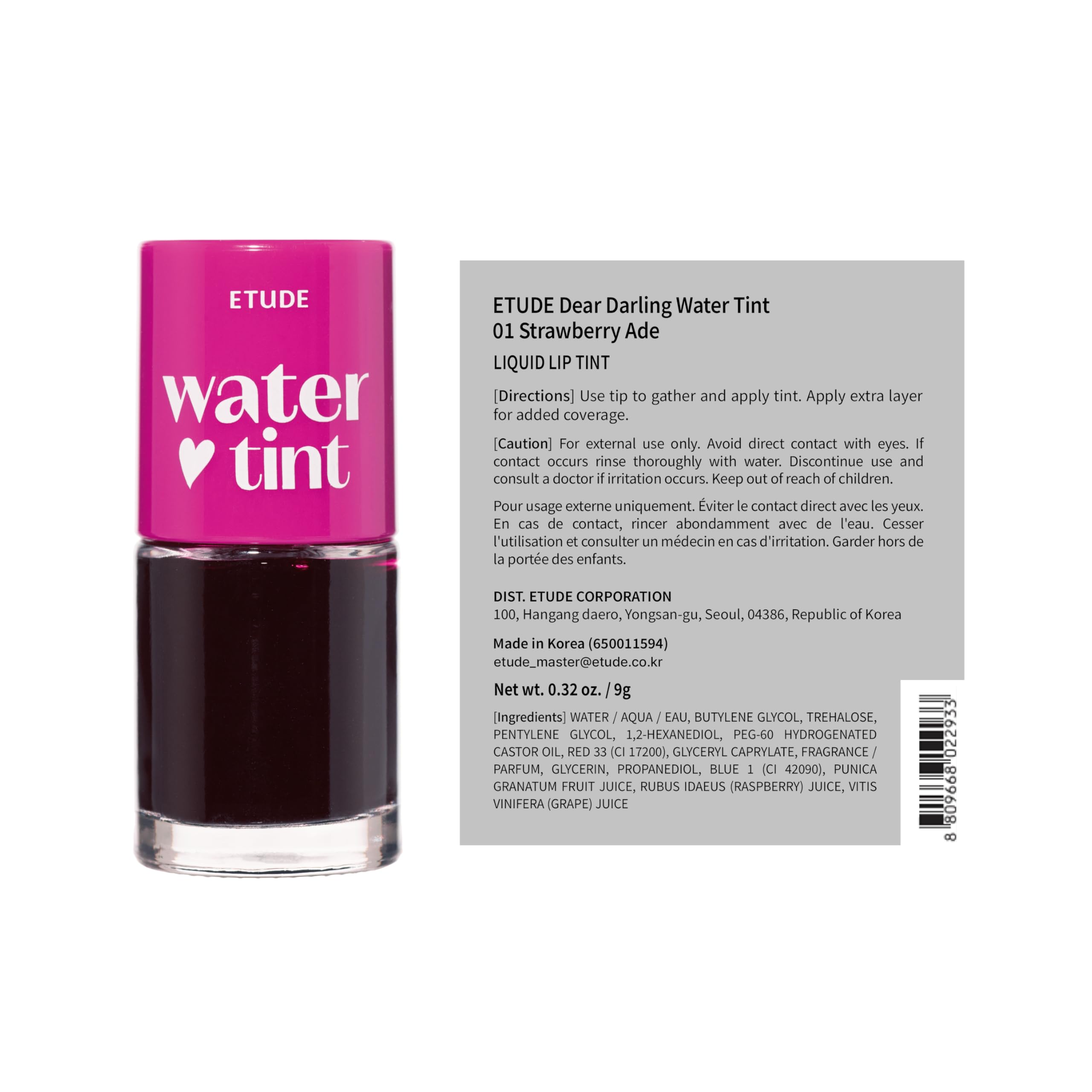 ETUDE Dear Darling Water Tint fresa Ade: útil como regalo y para retoques en bolsa.