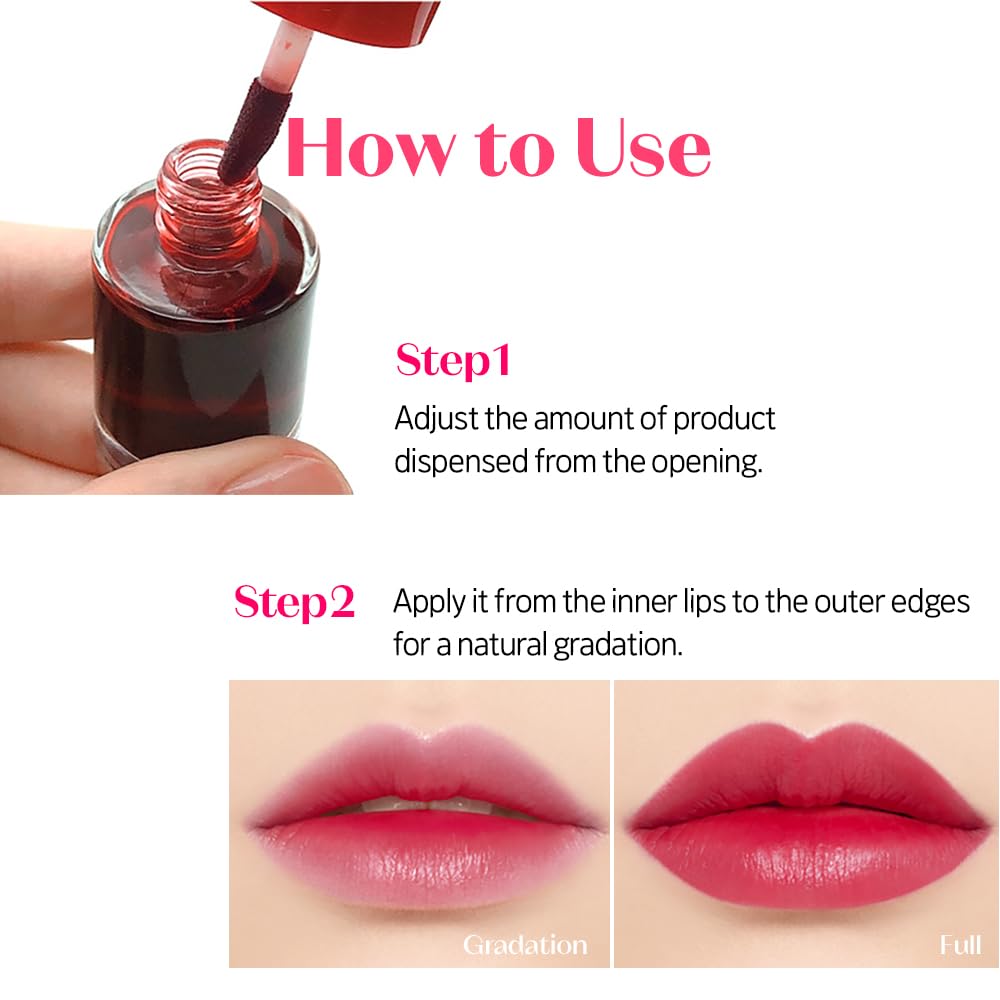 ETUDE Dear Darling Water Tint Strawberry Ade swatches on arm display vivid pigment