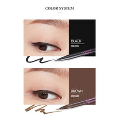 ETUDE Drawing Show Brush Eyeliner con boligrafo suave permite trazos finos o gruesos.